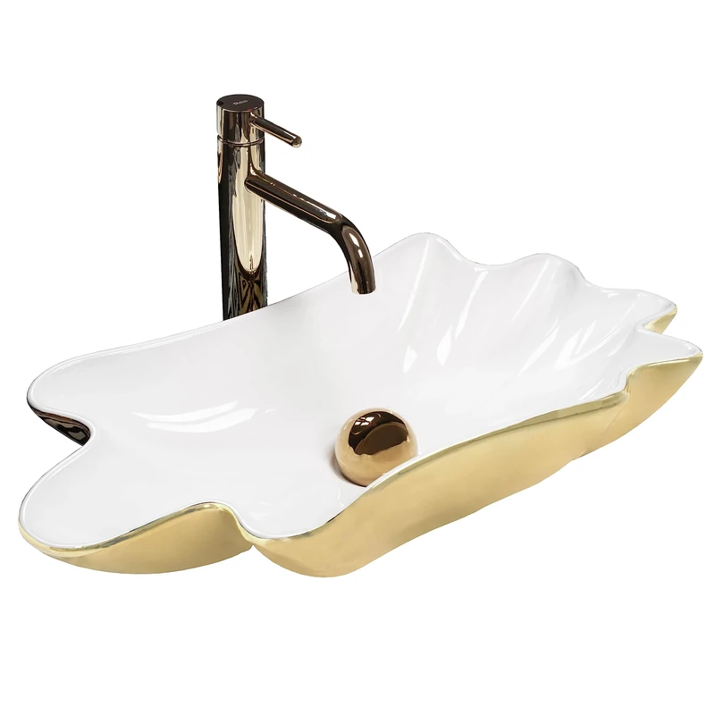Rea REA-U3400 Bathroom Sink Made of Ceramic Infinity White/Gold-white/gold-REA-U3400, Gold/White