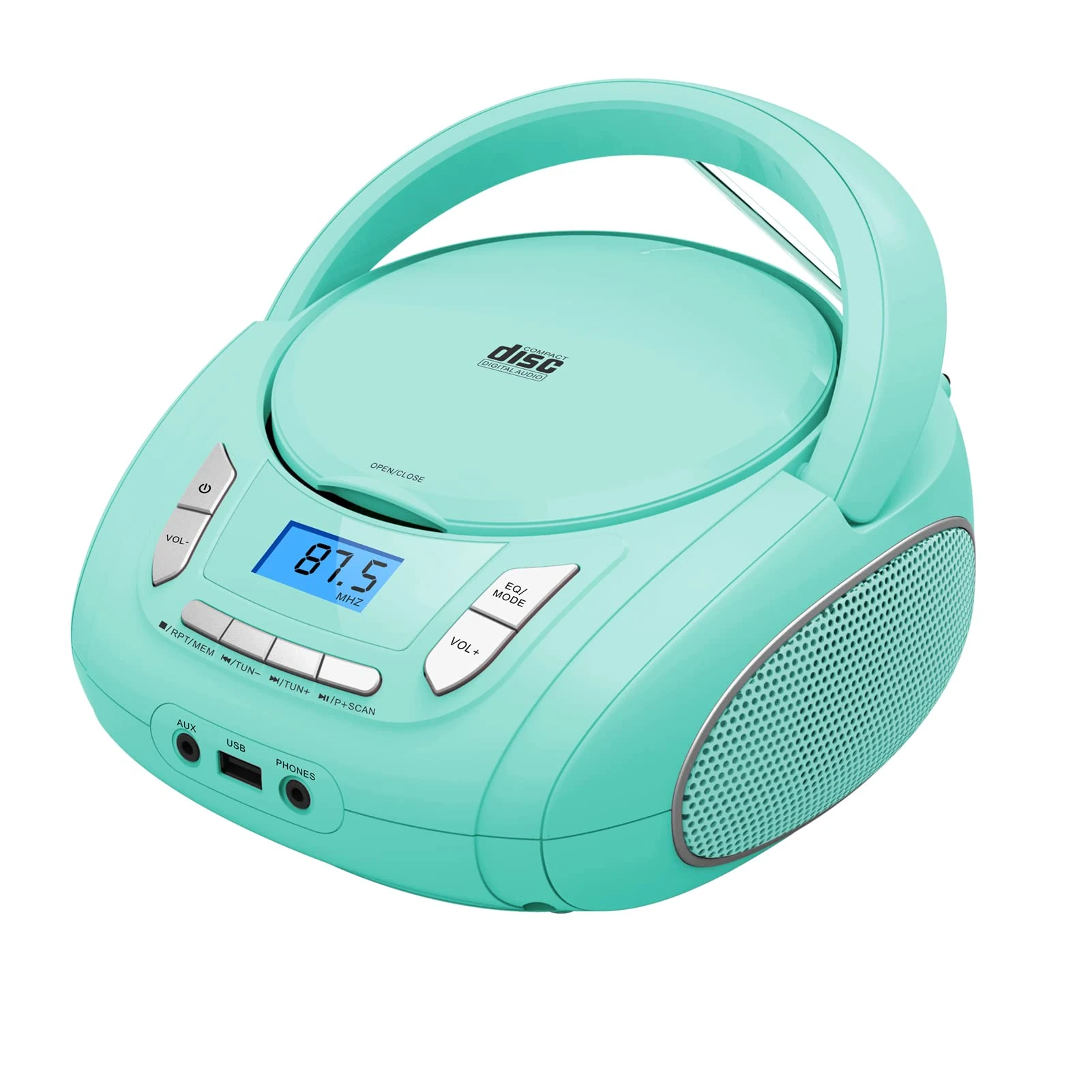 Portable CD Player Boombox with Bluetooth, FM Radio Stereo, USB MP3 Playback, AUX-in, Headphone Jack, 2 x 2W Speakers for Home or Outdoor(Teal Green)