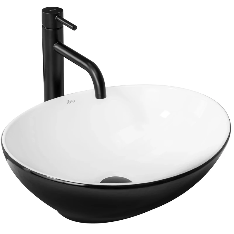 Rea REA-U8749 White-black/white-REA-U8749 Bathroom Sink Made of Ceramic Black/White-black/white-REA-U8749, Black/White, Sofia White Black 41 x 34,5 cm