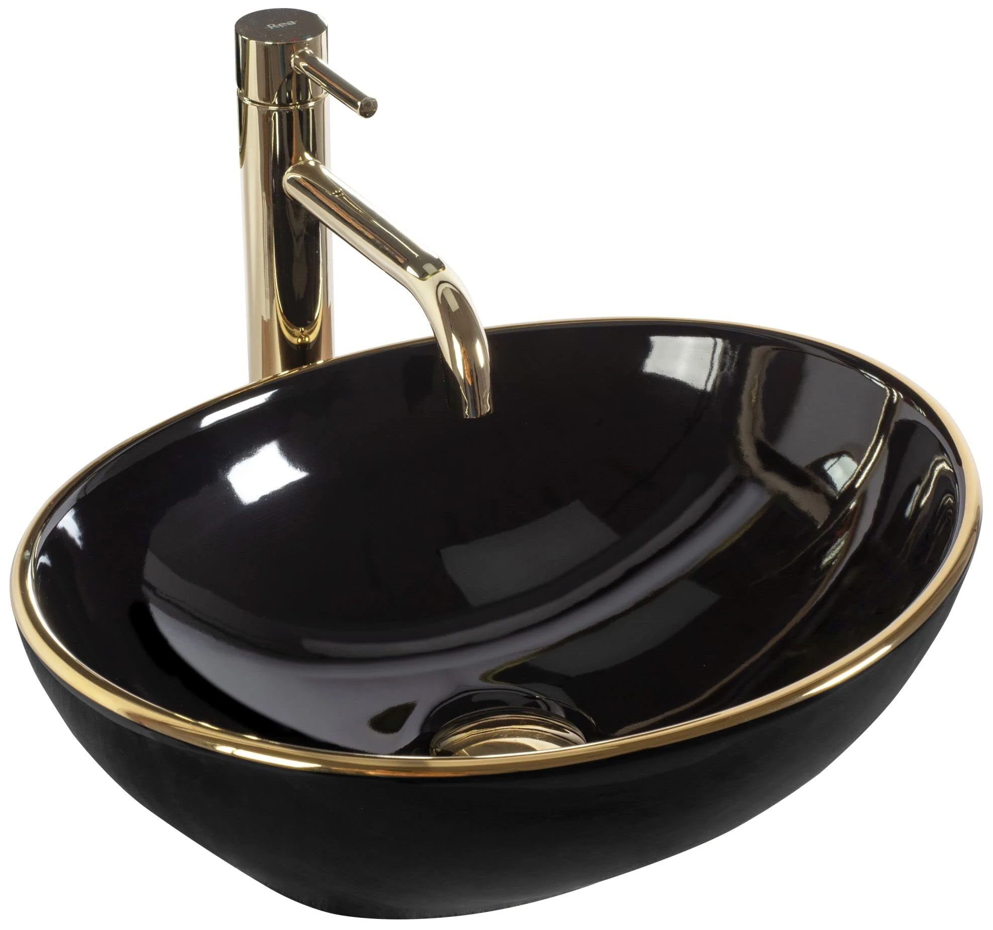 Rea REA-U3695 Bathroom Sink Made of Ceramic Edge-black-REA-U3695, Gold/Black, Sofia Black Gold Edge 41 x 34,5 cm