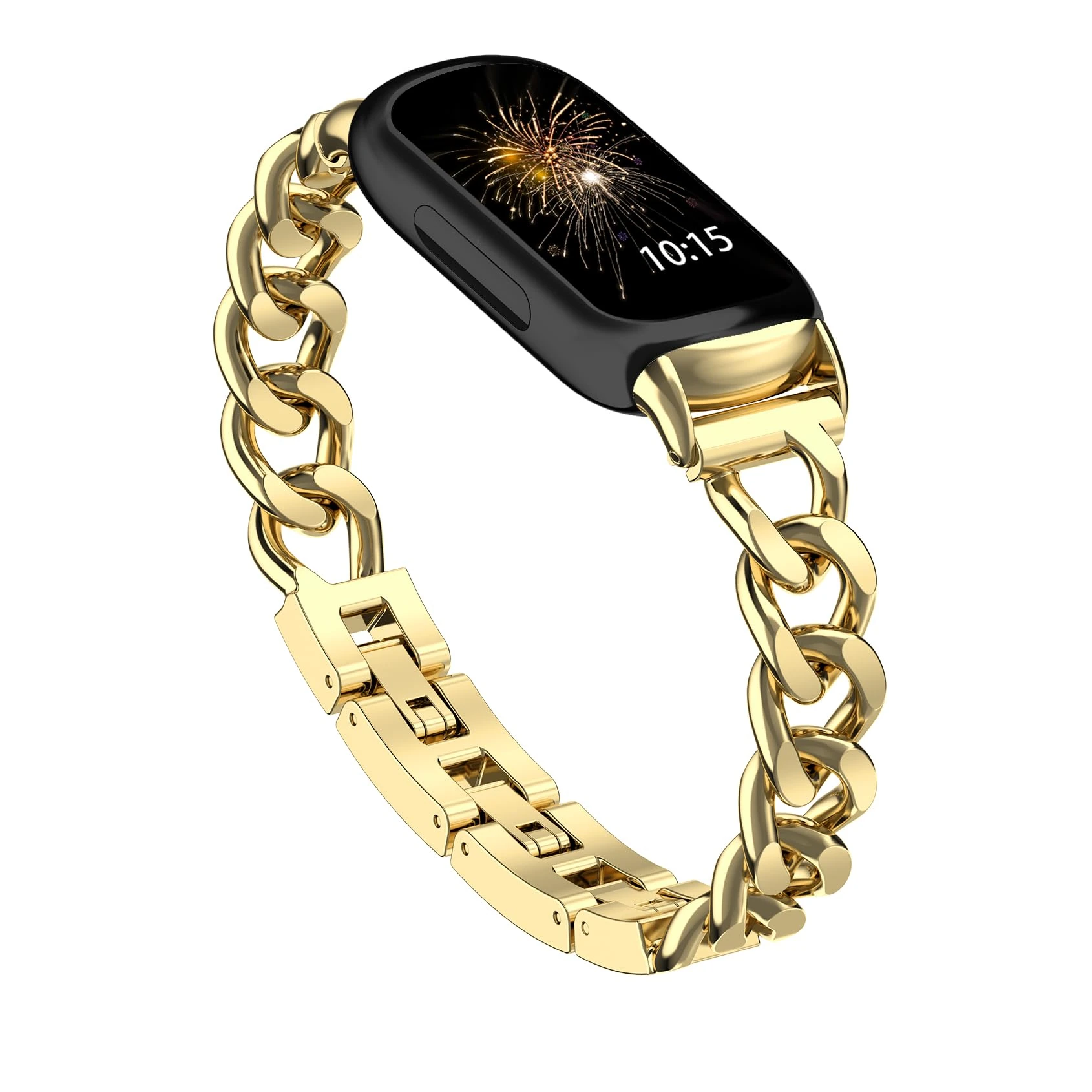 Tovimall Metal Chain Band Compatible with Fitbit Inspire 3, Adjustable Stainless Steel Straps Replacement for Women & Men