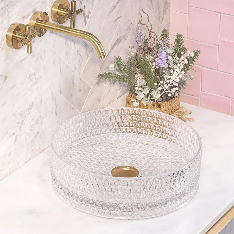 Rea REA-U9670 Bathroom Sink Made of Glass Cristal 35 Transparent-transparent-REA-U9670, Transparent