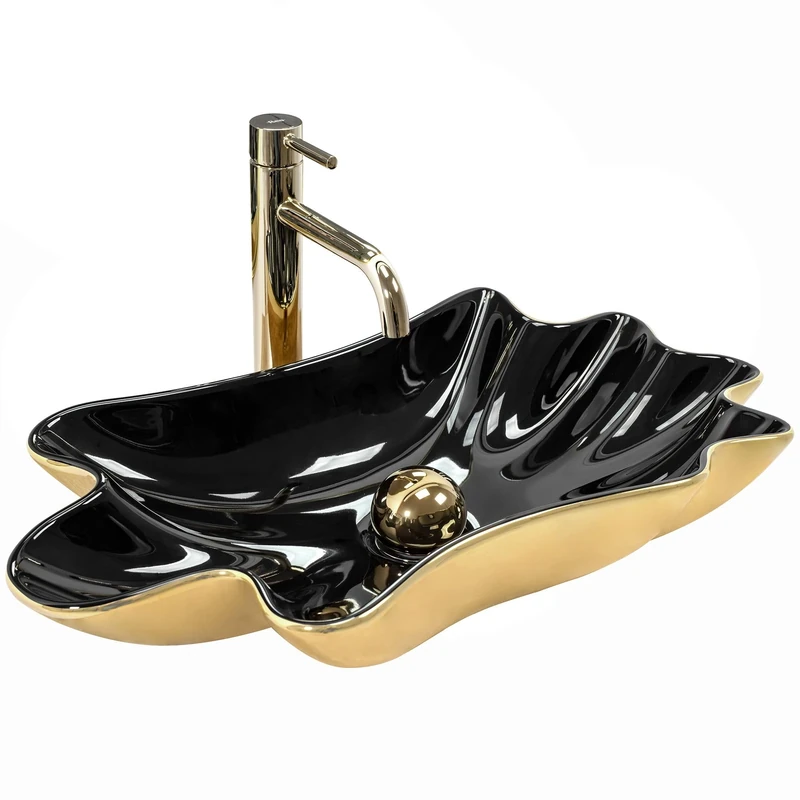 Rea Bathroom Sink Made of Ceramic Infinity Black/Gold - Black/Gold - REA-U3402
