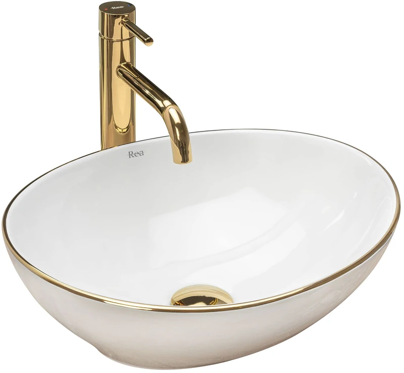 Rea Bathroom Sink Made of Ceramic Sofia Gold Edge - White - REA-U3287