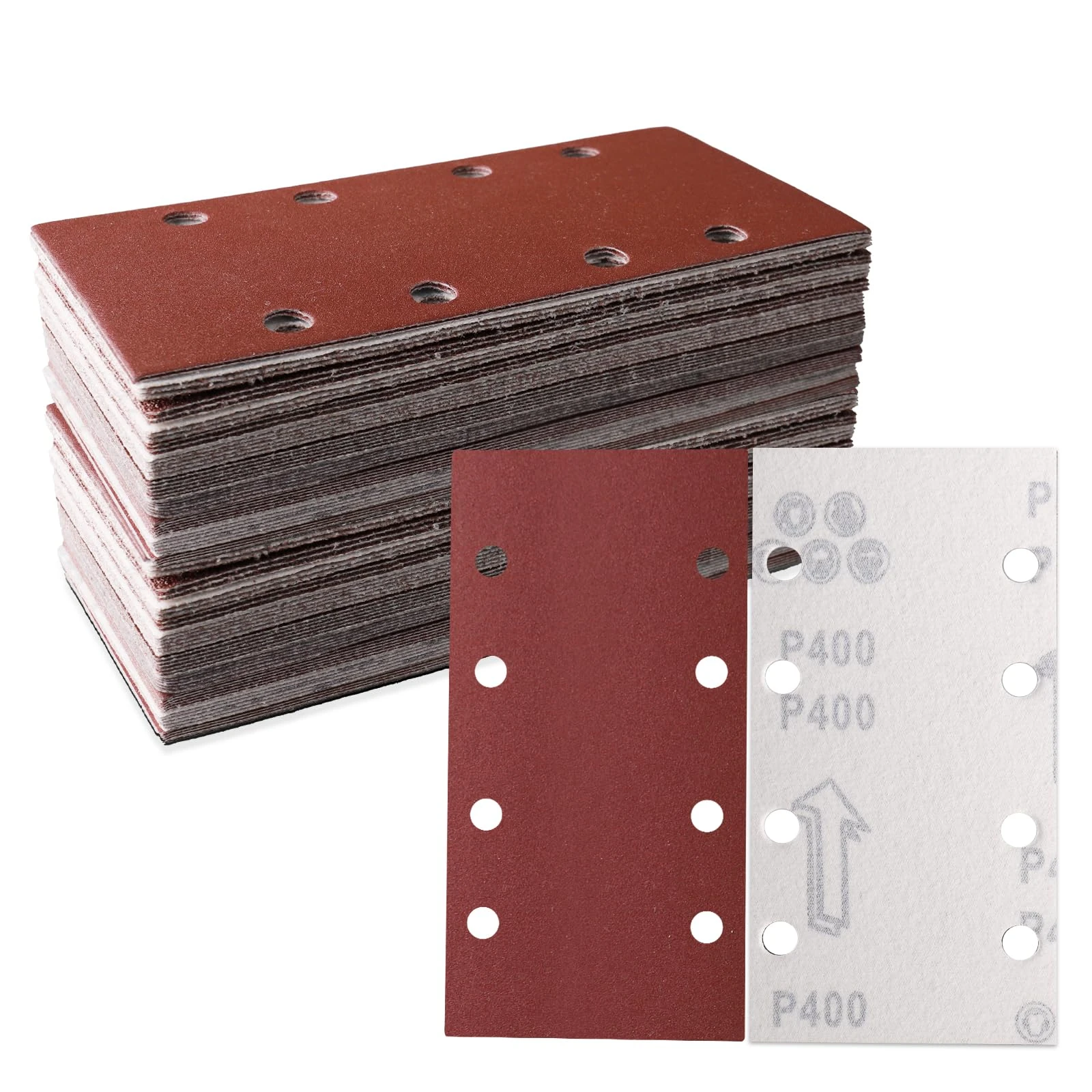 STEBRUAM Sanding Sheets 30 Pieces, 93 x 185mm Square Hook and Loop Sandpaper 8 Holes, Sanding Pads Assorted 400 Grits,Ideal for Sanding, Polishing and Rust Removal Fit Rectangular Sander