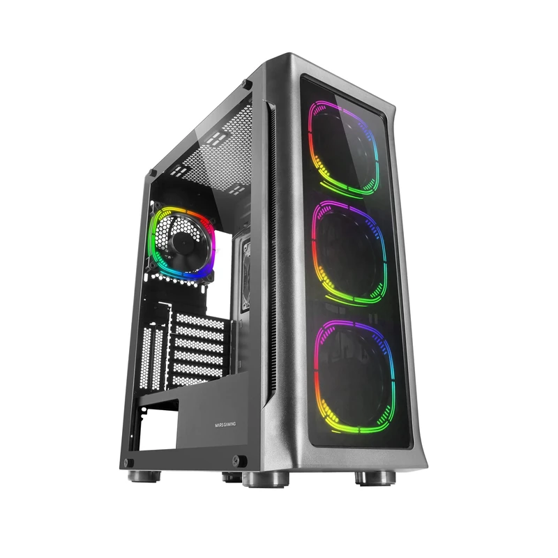 Mars Gaming MCX, ATX PC Gaming Case, Tempered Glass, RGB DUAL Fan, White