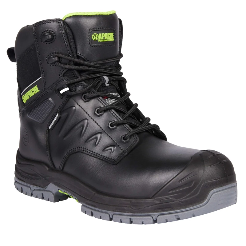 Apache Chilliwack Waterproof Safety Boot | Black Size 13 UK | Toe Cap Anti Scuff Guard | Zip Side Entry | GTS Grip Sole | Safety Approved