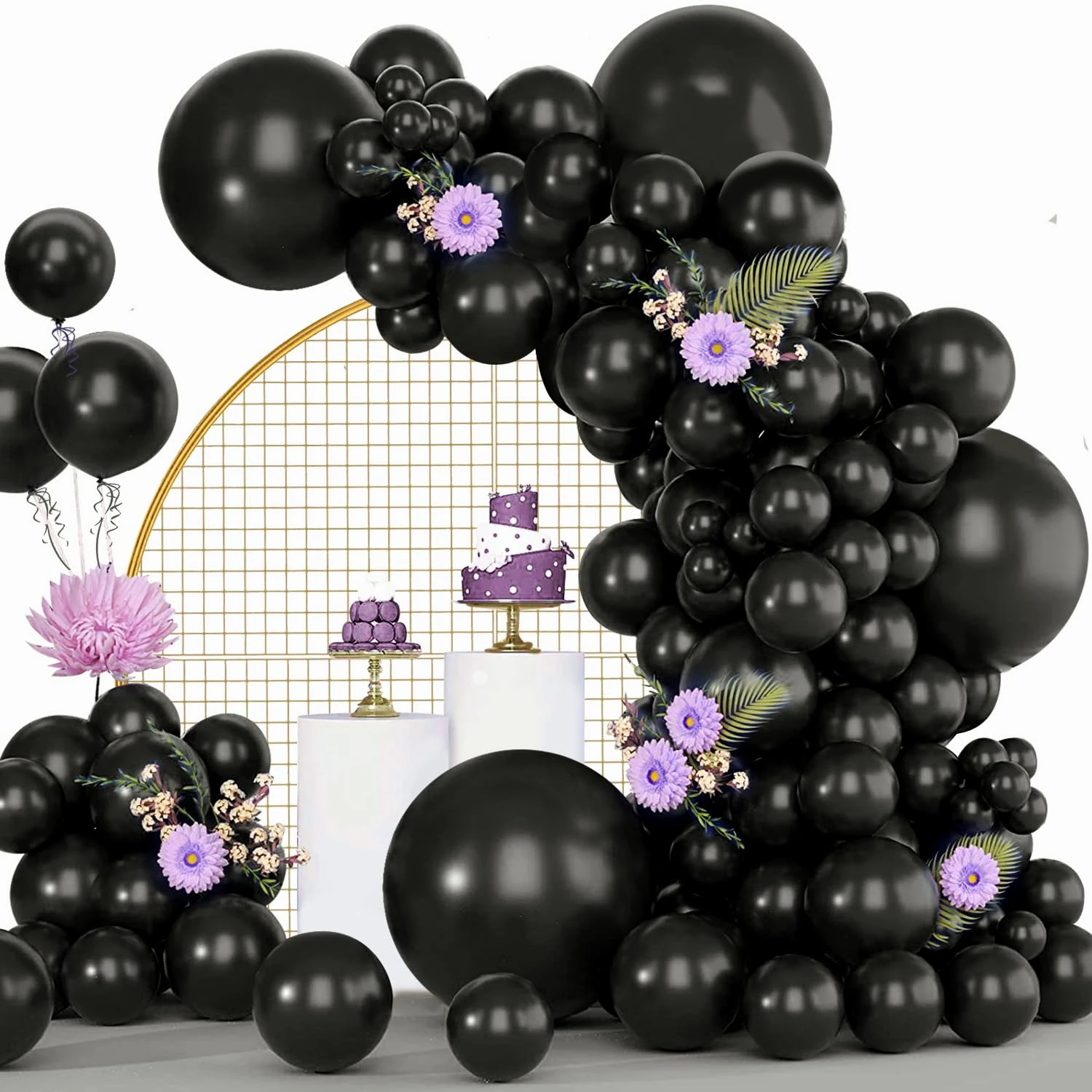 Black Balloons, 120pcs Black Balloon Arch Kit, 18 12 10 5 Inch Party Balloon Garland Kit for Birthday Graduation Wedding Holiday Party Decoration