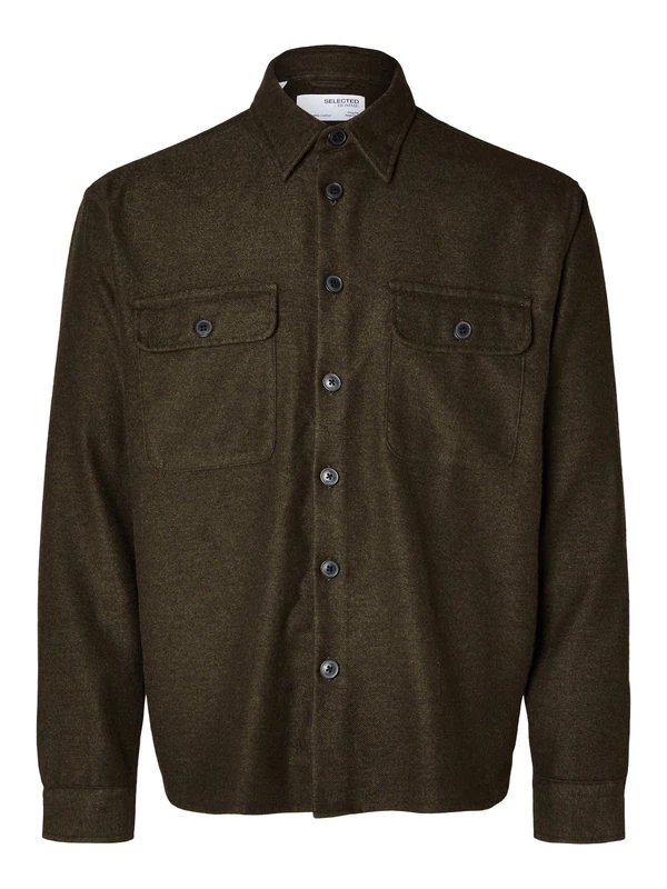 Selected Homme Male Long Sleeve Overshirt, Forest Night, XL