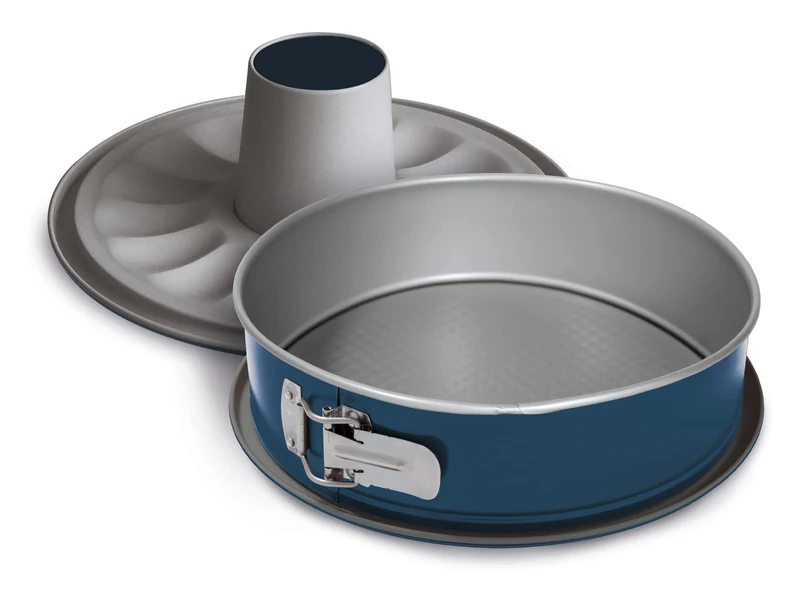 Guardini, Spring-Out Cake Tin with 2 Bases, Diameter 26 cm, Drip Resistant Base, Steel Made with Reduced CO2 Emissions with New PFAS Free Coating, Grey/Blue, Made in Italy, XBake Line