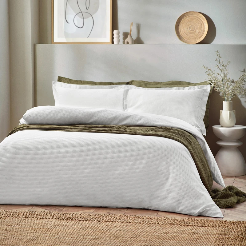 The Linen Yard Waffle Texture Cotton Duvet Cover Set