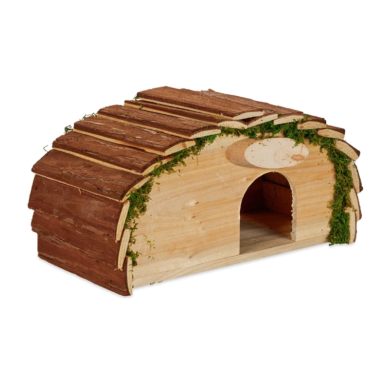 Relaxdays Hedgehog House, Moss, Shelter for Pets, Garden, HxWxD: 18 x 34 x 17 cm, Natural Wood