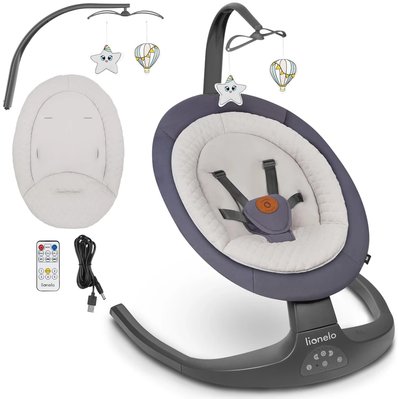 Lionelo Ralf 2in1 Baby Bouncer & Rocker for newborn with Adjustable 5-Speed Swing, Motion detection, Music playback 12 Melodies, Time Settings, Reclining seat, USB & Battery Safety harness, From Birth