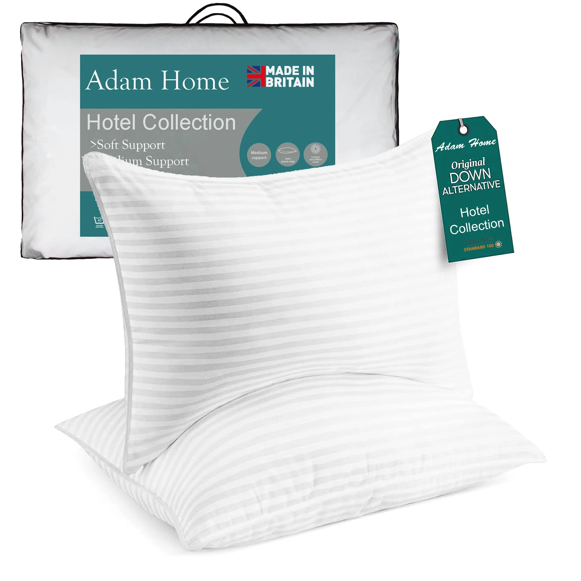Adam Home Pillows 2 Pack Hotel Quality Side Sleeper Bounce Back Bed Pillow Quick Rebound & Dust Proof Resistant Premium Filled Hotel Pillows Pack of 2