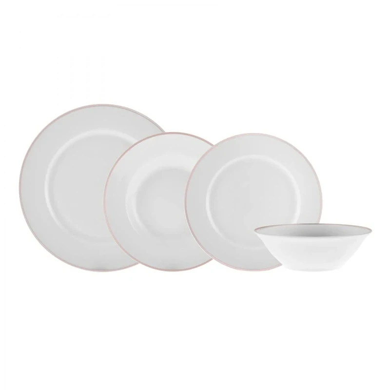 Karaca Rebeca Rose Gold 24 Pieces for 6 People Porcelain Crockery Set Unique Design Round Crockery Service White Porcelain Crockery Daily and Special Tableware