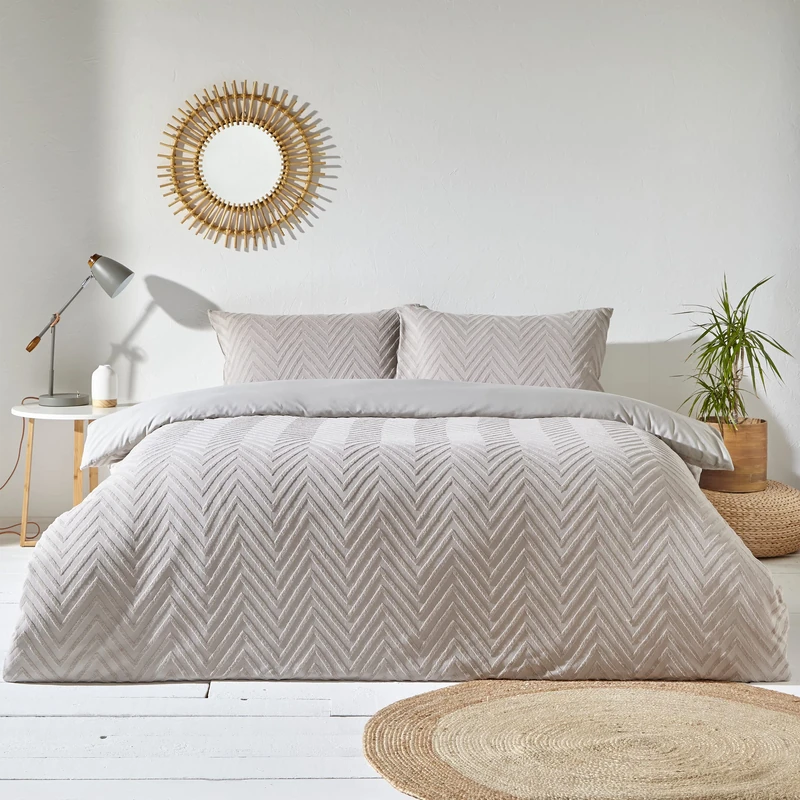 The Linen Yard Chevron Geometric Loop Weave Cotton Duvet Cover Set