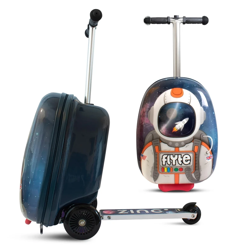 Flyte Scooter Suitcase Sammie The Spaceman - 2-in-1, 18 Inch Ride on Children's Luggage, 25 Litre Capacity Kids Suitcases on Wheels for Boys and Girls Aged 4+, Foldable Waterproof Kids Suitcase