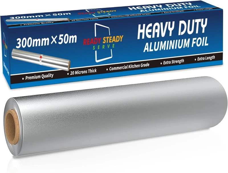 Premium Heavy Duty Aluminium Tin Foil 20 Micron | 50m x 30cm Wide Roll | Commercial Grade & Extra Thick, Strong Enough for Food Service Industry