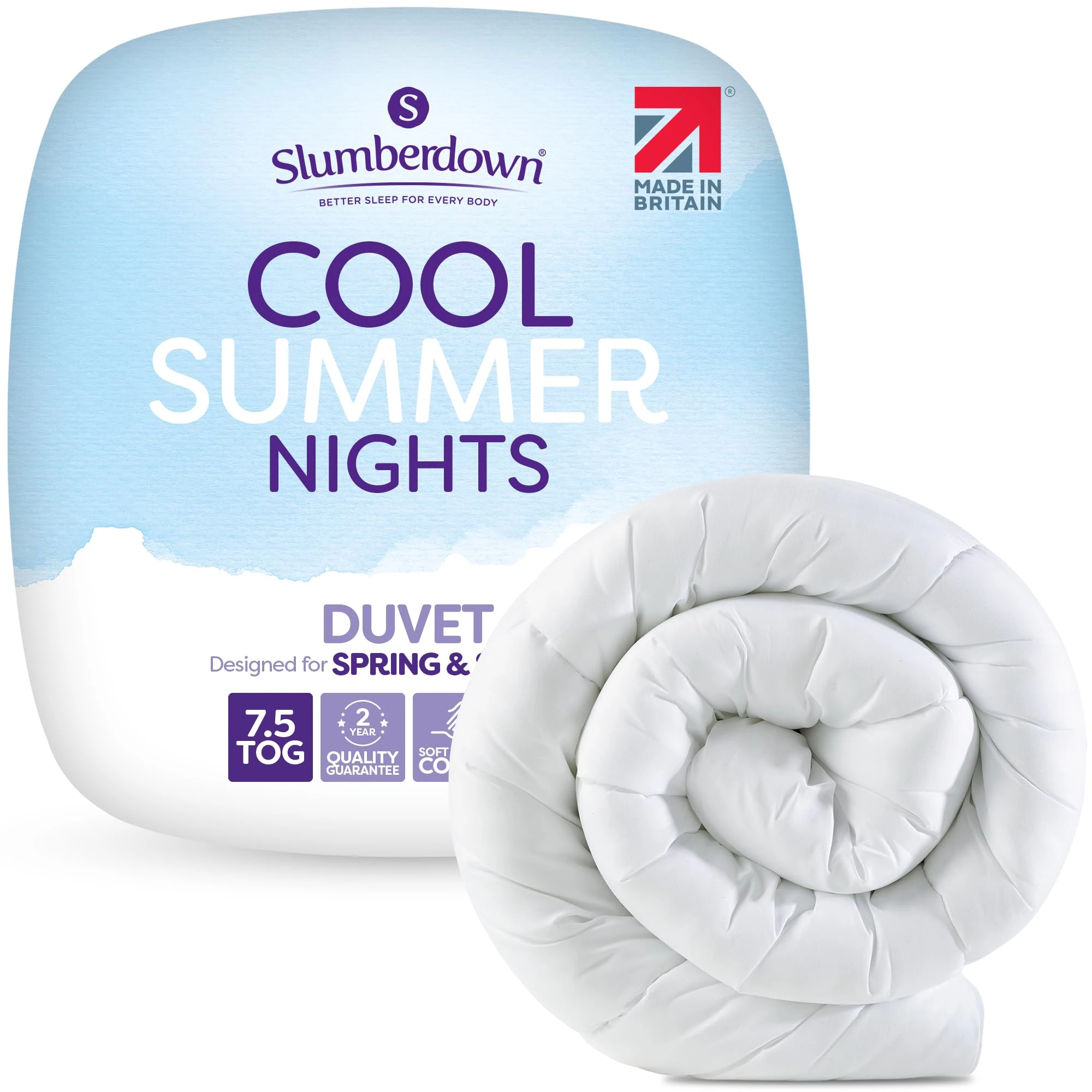 Slumberdown Cool Summer Nights 7.5 Tog Double Duvet - Lightweight & Breathable Summer Duvet for Hot Nights | UK-Made Double Quilt, Non-Allergenic & Washable (200 x 200cm)