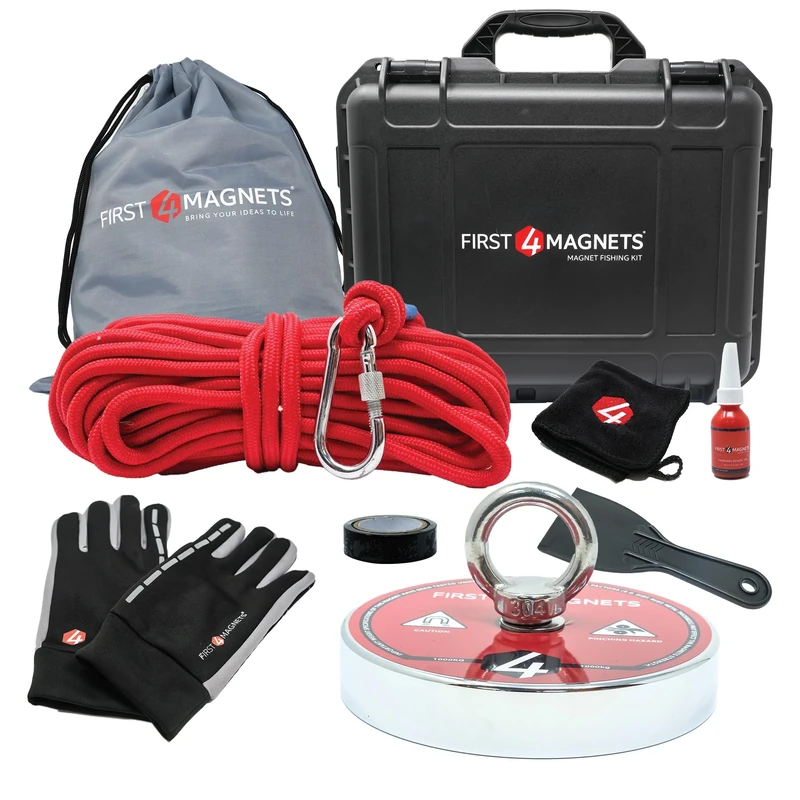 1,000kg Pull - Apollo Magnet Fishing Kit with Super High Power 140mm Neodymium Magnet | Gloves, Thread Locker, 20M Rope, Cloth, Bag, Tape and Branded Box | Recovery & Treasure Hunting