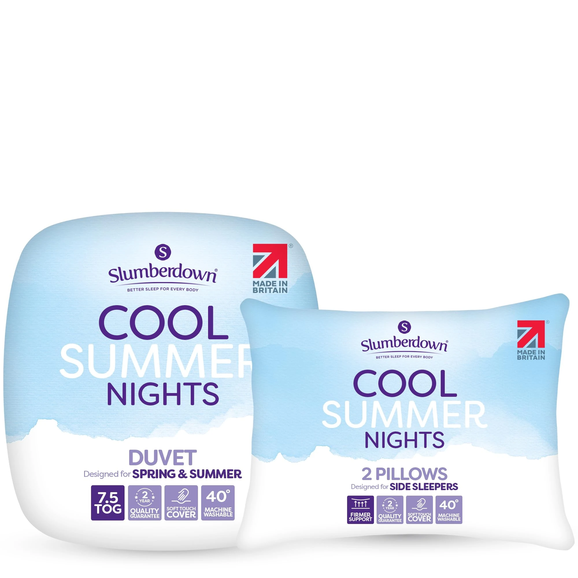 Slumberdown Cool Summer Nights 7.5 Tog Double Duvet & 2 Pillows - Lightweight & Breathable Summer Duvet for Hot Nights | UK-Made Double Quilt, Non-Allergenic & Washable (200 x 200cm)