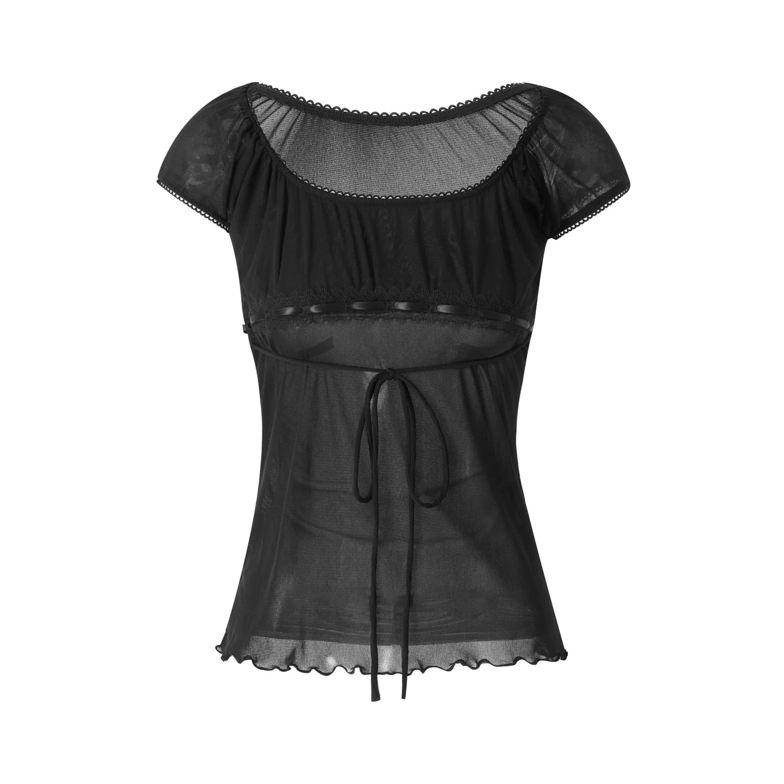 Womens Ruffle Y2K Top Puff Short Sleeve Square Neck Blouse T-Shirt Summer Fairy Grunge Aesthetic Vintage 90s Fashion Milkmaid Crop Top (D 01- Black, S)