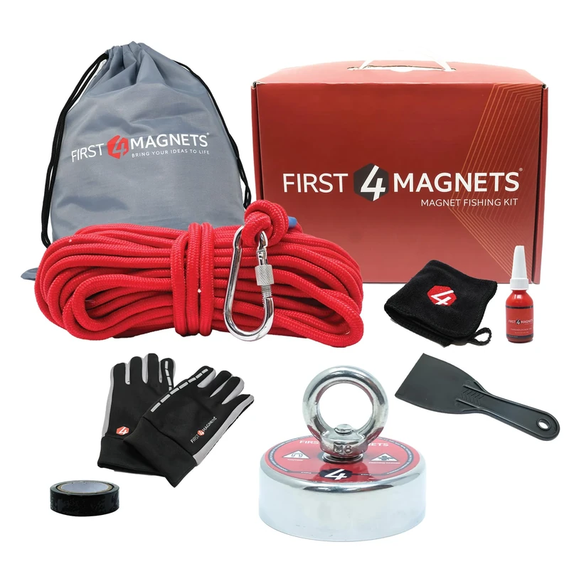 640kg Pull - Apex 360° Magnet Fishing Kit with Super High Power 65mm Neodymium Magnet | Gloves, Thread Locker, 20M Rope, Cloth, Bag, Tape and Branded Box | Recovery & Treasure Hunting