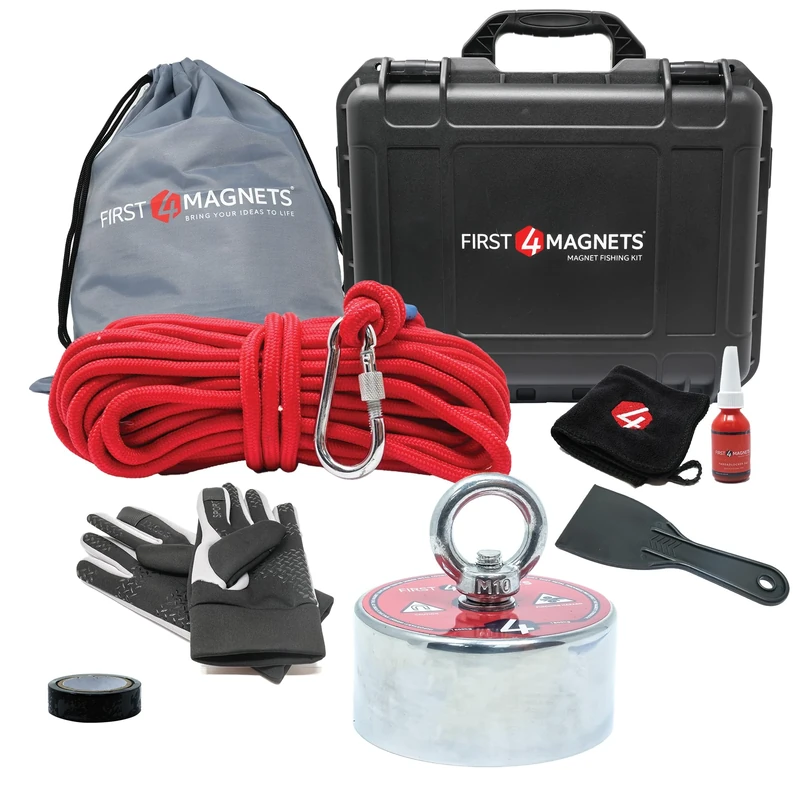 1,800kg Pull - Apex 360° Magnet Fishing Kit with Super High Power 90mm Neodymium Magnet | Gloves, Thread Locker, 20M Rope, Cloth, Bag, Tape and Branded Box | Recovery & Treasure Hunting