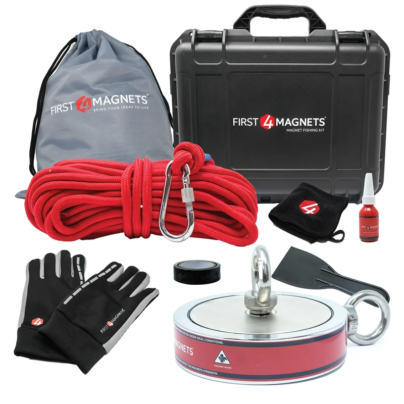 2,080kg Pull - Titan Magnet Fishing Kit with Super High Power 140mm Neodymium Double Eyebolt Magnet | Gloves, Thread Locker, 20M Rope, Cloth, Bag, Tape & Branded Box | Recovery & Treasure Hunting