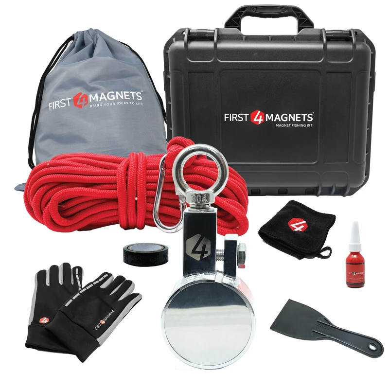 880kg Pull - Orion Magnet Fishing Kit with Super High Power 64mm Neodymium Clamp Magnet | Gloves, Thread Locker, 20M Rope, Cloth, Bag, Tape and Branded Box | Recovery & Treasure Hunting