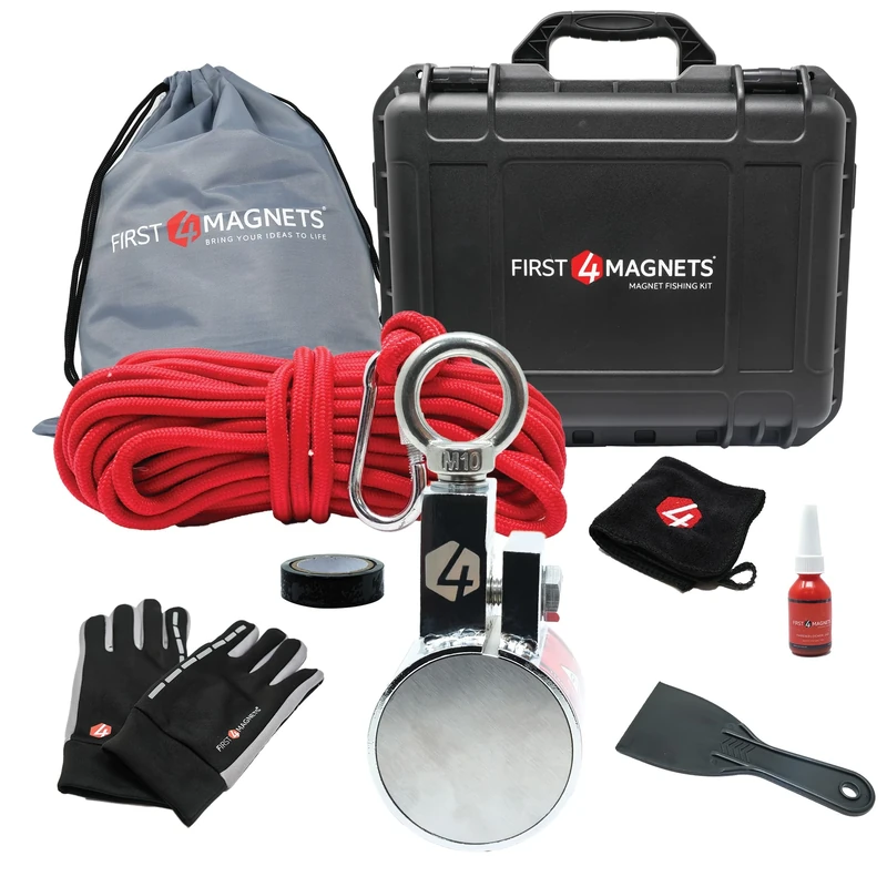 1,100kg Pull - Orion Magnet Fishing Kit with Super High Power 64mm Neodymium Clamp Magnet | Gloves, Thread Locker, 20M Rope, Cloth, Bag, Tape and Branded Box | Recovery & Treasure Hunting