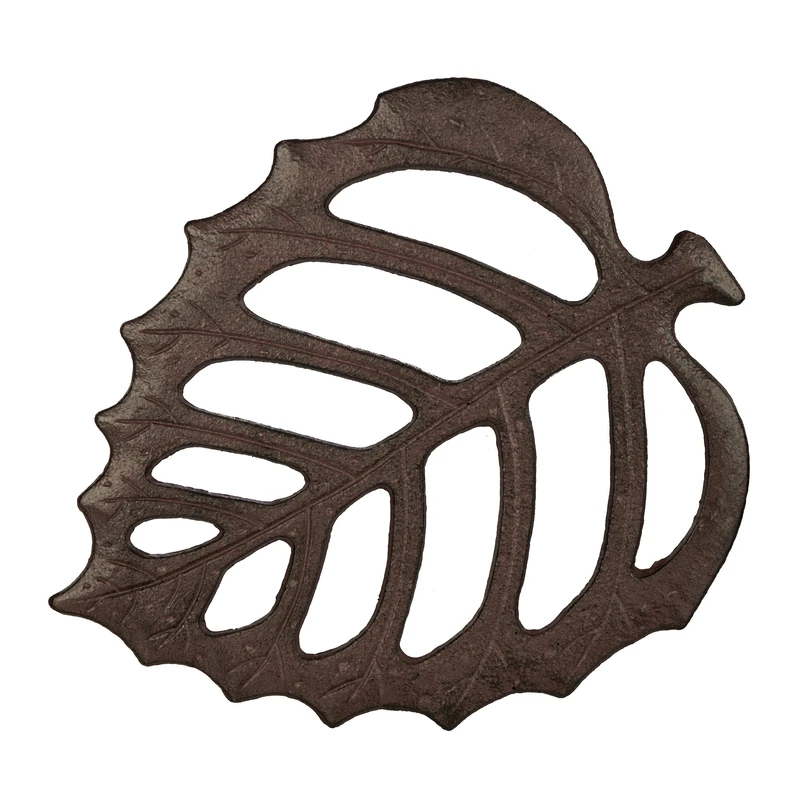 Relaxdays Stone, Garden Step Plate, Pathway, Flowerbed, Lawn, Accessory, Leaf, Decor, 26 x 32cm, Brown, Cast iron, 0.5 x 26 x 32 cm