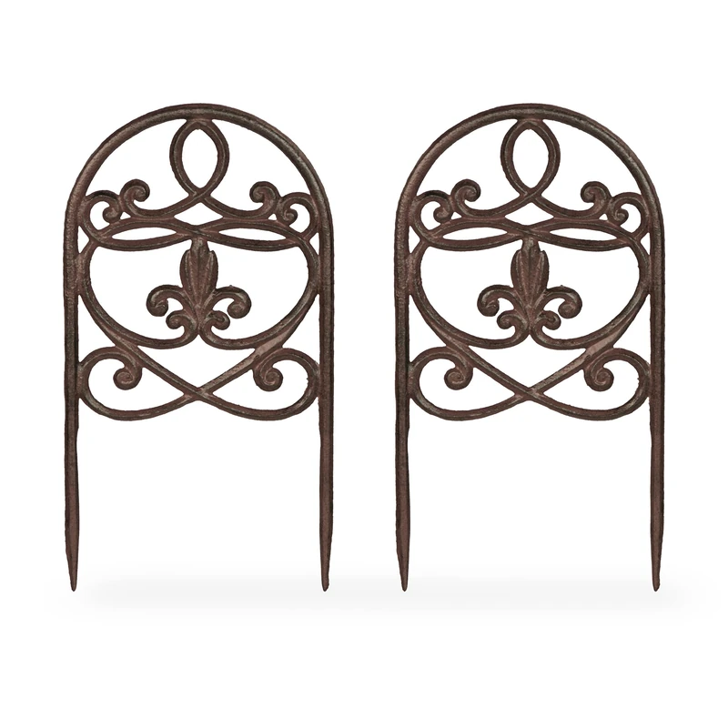 Relaxdays 2x Garden Stakes, Antique Design, HxW 32.5x17.5 cm, Flower Pots & Beds, Ornament, Decor, Cast Iron, Brown