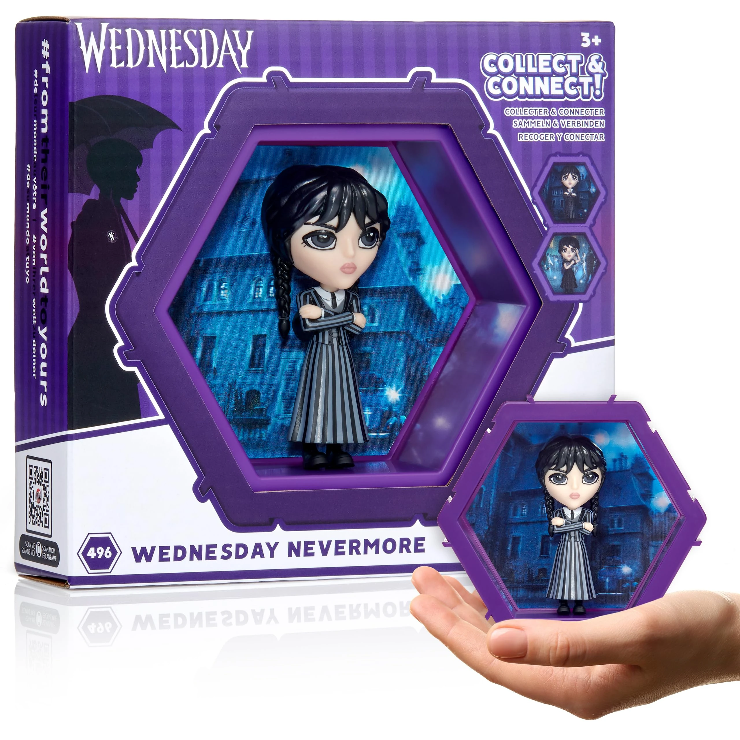 WOW! PODS 4D Wednesday Addams Nevermore Uniform | Connectable Collectable Bobble-head figure that Bursts from their World into Yours | Wall or Shelf Display | Wednesday Addams Toys and Gifts | No. 496