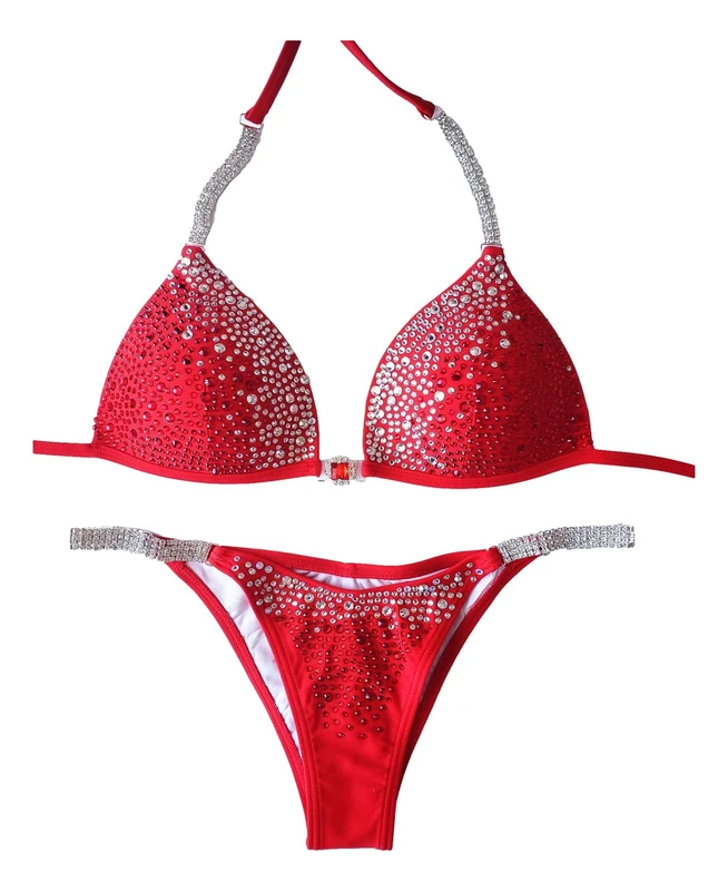 New, never worn crystal fitness competition bikini suit- Brilliant red - Image 1