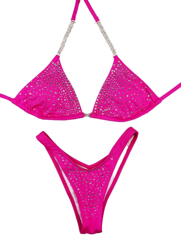 New, never worn crystal wellness stage bikini/posing suit/competition wellness bikini - Desire Pink - Image 1