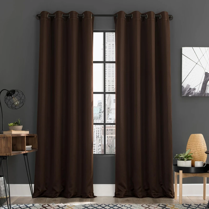 Sun Zero Soho 54 x 108 Inch Pair of Energy Saving Blackout Eyelet Curtains, Chocolate Brown