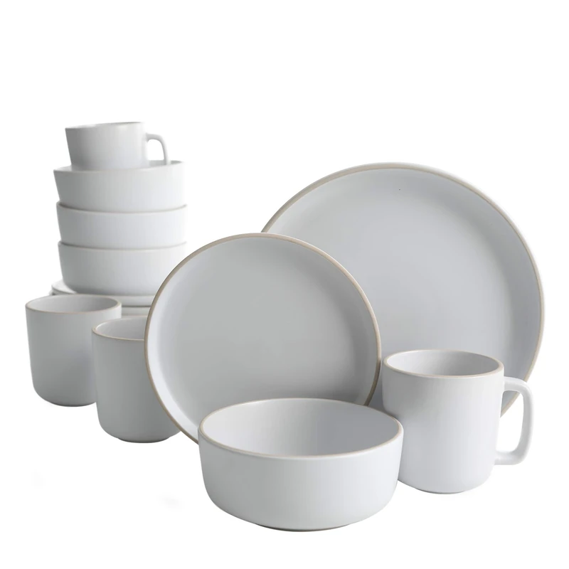 Gibson Home Zuma 16 Piece Stoneware Plates, Bowls, & Mugs Dinnerware Set - Matte White
