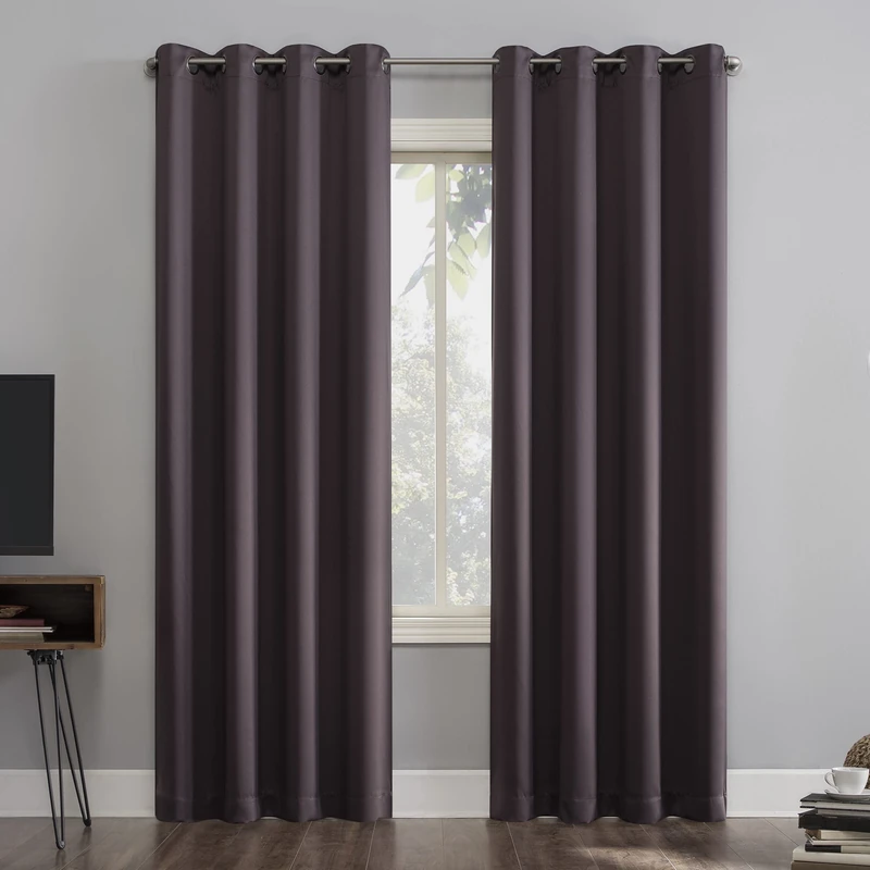 Sun Zero Nordic 2-Pack Theater Grade Noise Reducing Extreme 100% Blackout Grommet Curtain Panel Pair, 52" x 54, Fig Purple - Image 1