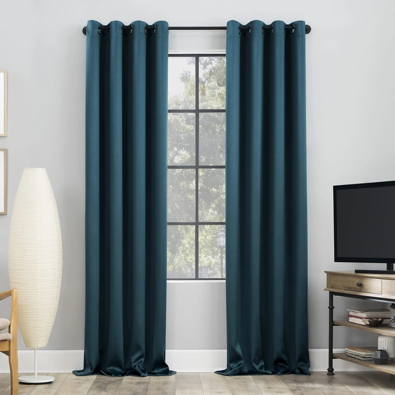 Sun Zero Nordic 2-Pack Theater Grade Noise Reducing Extreme 100% Blackout Grommet Curtain Panel Pair, 52" x 54, Teal - Image 1