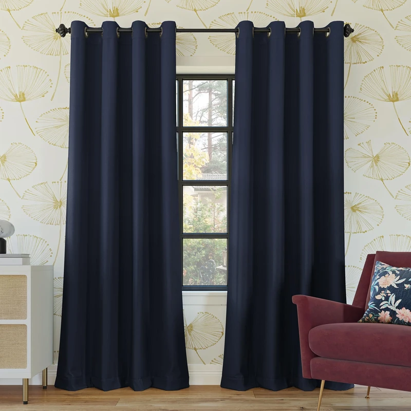 Sun Zero Nordic 2-Pack Theater Grade Noise Reducing Extreme 100% Blackout Grommet Curtain Panel Pair, 52" x 54", Indigo
