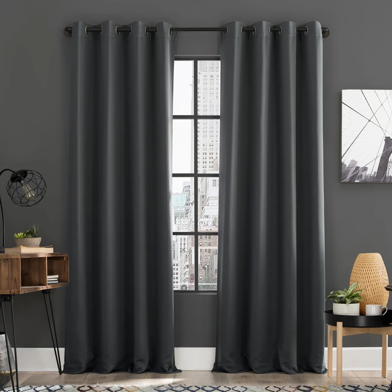 Sun Zero Soho 2-Pack Energy Saving Noise Reducing Blackout Grommet Curtain Panel Pair, 54" x 96", Charcoal Gray - Image 1