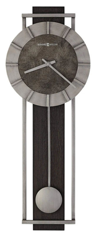 Howard Miller Cass City Wall Clock II 549-544 – Rectangular Aged Silver Metal Frame with Satin Ebony Panel Home Decor, Pendulum & Quartz Movement