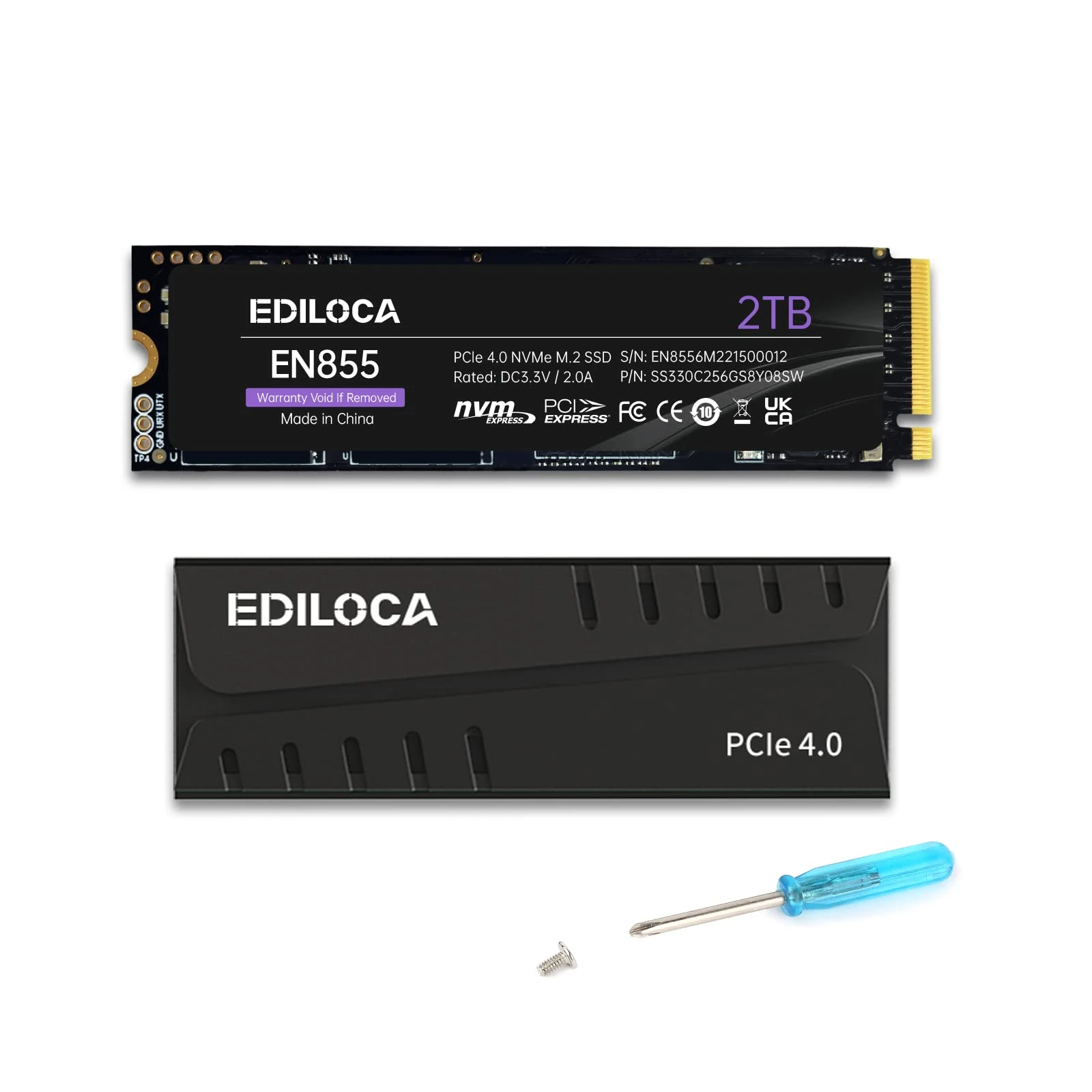 Ediloca EN855 Internal Gaming SSD with Heatsink 2TB PCIe Gen4, NVMe M.2 2280, Up to 7400MB/s, Solid State Drive, Configure DRAM Cache, Compatible with PS5 and PC