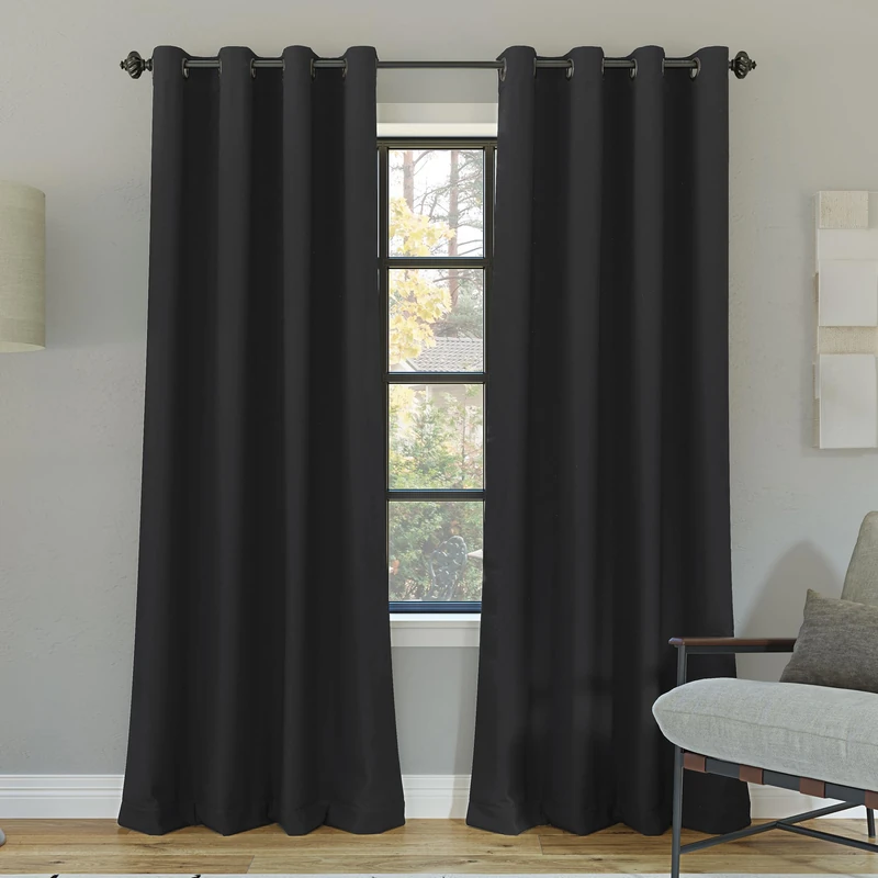 Sun Zero Nordic 2-pack Theater Grade Noise Reducing Extreme 100% Blackout Grommet Curtain Panel Pair, 52" x 108, Coal Gray