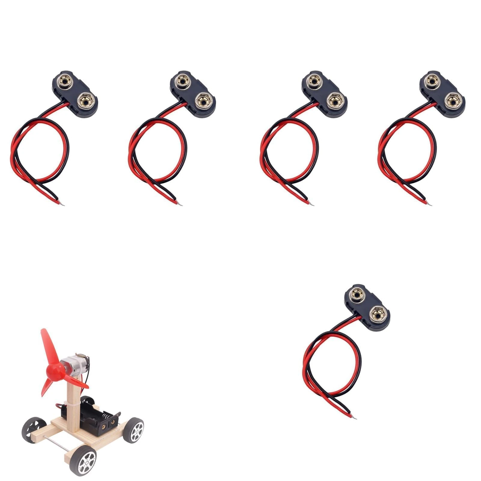 5 Pcs 9V Battery Clip Connector with 15 cm Flying, Battery Snap Connectors for Connection Cable LED Strip 9V Connector Buckle Plastic Housing, T-type (Black)