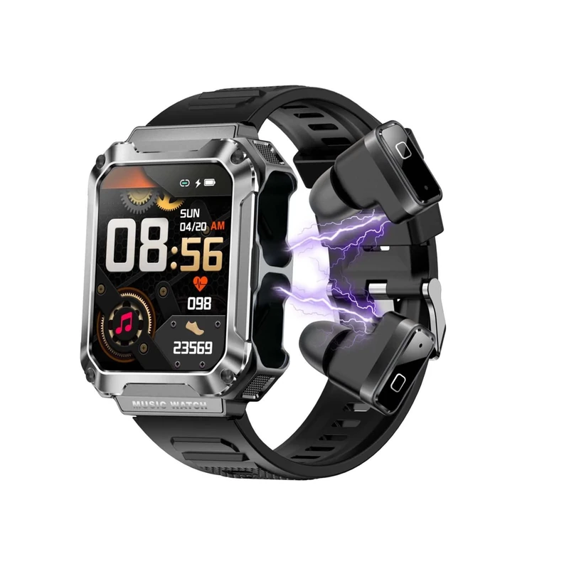 AVOMEB T93 Smart Watch Men Women 2 in 1 Earphones TWS Earbuds Music Sport Waterproof Call Smartwatch(C)