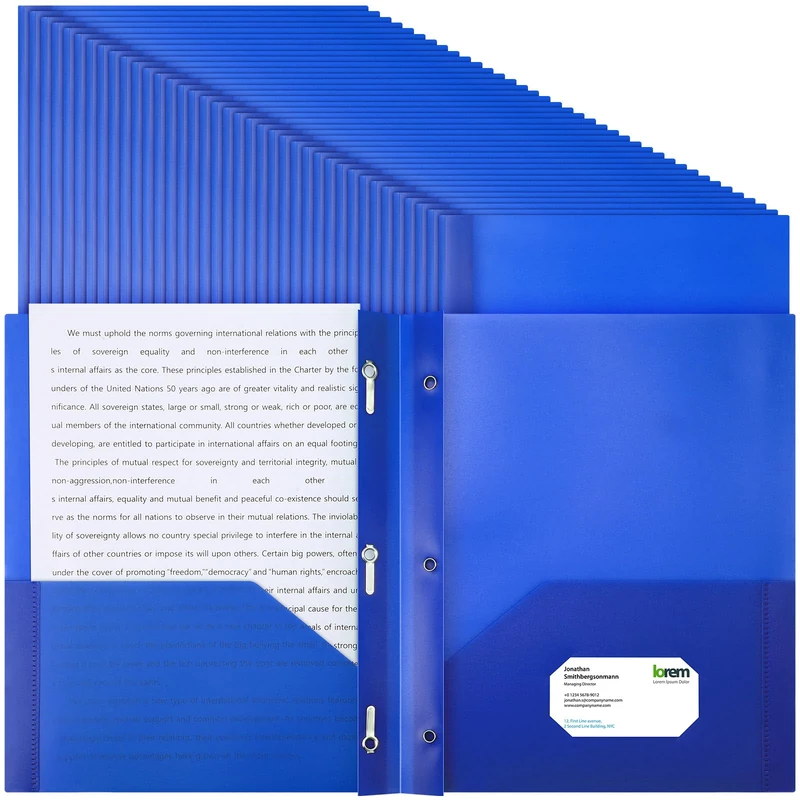 Patelai 48 Pcs Back to School 2 Pocket Folders with Prongs Plastic Letter Size Folder with Extra Pocket 3 Prong Heavy Duty Folders Bulk(Blue,Classic)