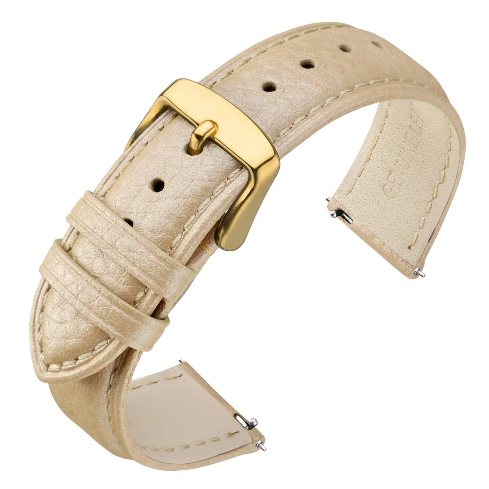 ANNEFIT Leather Watch Straps 16mm, Quick Release Textured Padded Replacement Band with Gold Buckle for Men and Women (Gold)