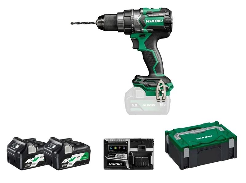 HiKOKI Akku Bohrschrauber, DS18DCWRZ, (18V, 5.0Ah) Leerlaufdrehzahl 0-2000 min-1, Max. Festdrehmoment 140Nm, Brushless, (Basic) im HSC II